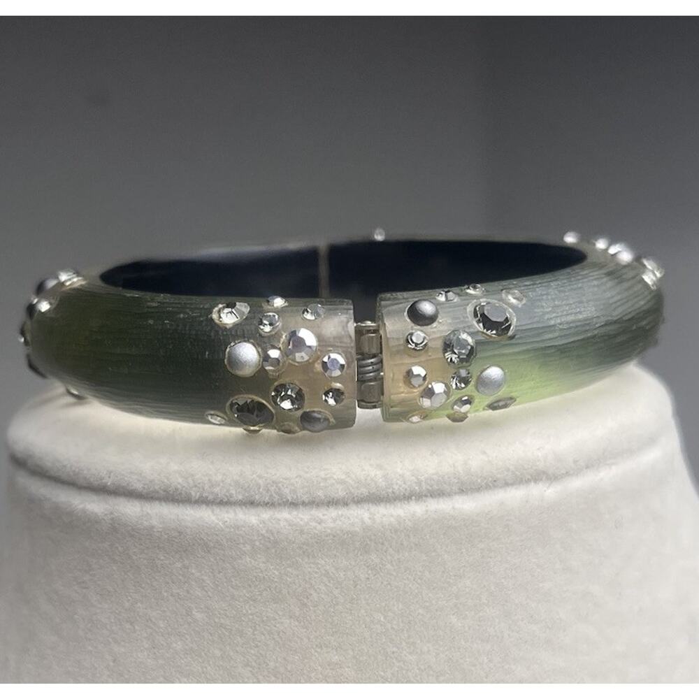 Alexis Bittar Sage Green Assorted Crystal Dust Lucite Hinged Magnetic Bracelet - Picture 3 of 16